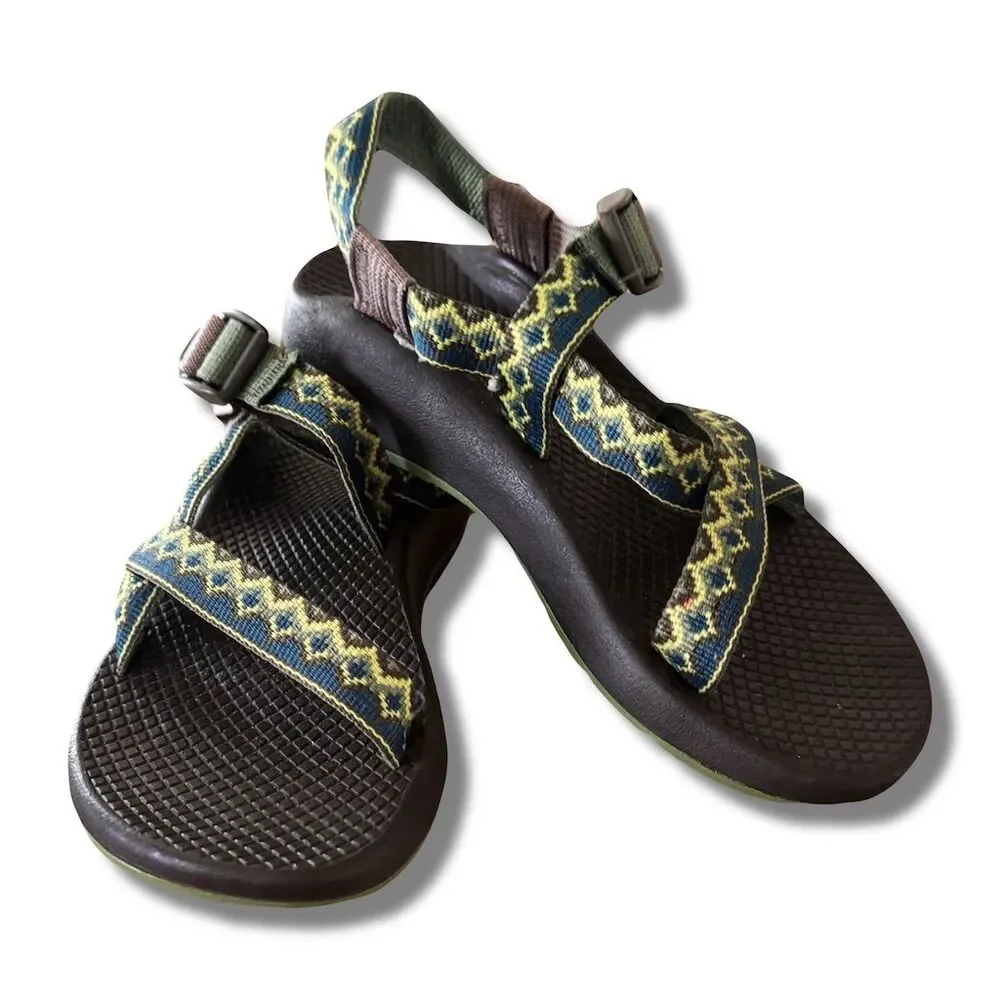 Chaco Women's Sandals Size 5 Green Diamond Pattern Vibram Sole - Picture 1 of 7
